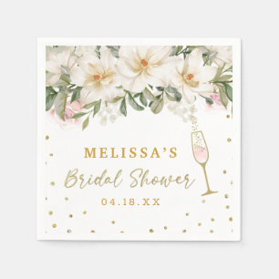 Magnolia Watercolor Champagne Glass Bridal Shower Napkin