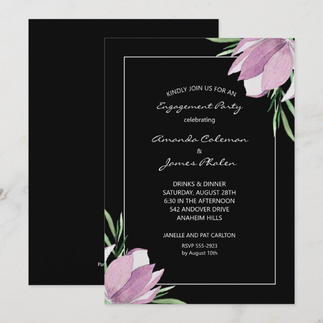 Magnolia Watercolor Engagement Party Invitation (Front/Back)