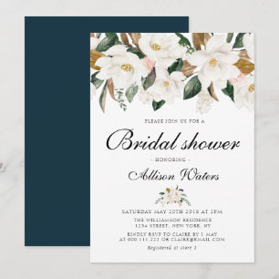 Magnolia watercolor floral bridal shower invitation