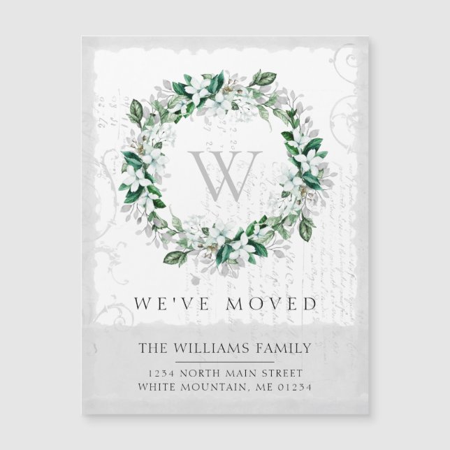 Magnolia Watercolor Floral Wreath  Monogram Moving (Front)