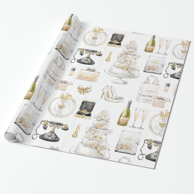 Magnolia Wedding Bridal Shower Gift Wrapping Paper (Unrolled)