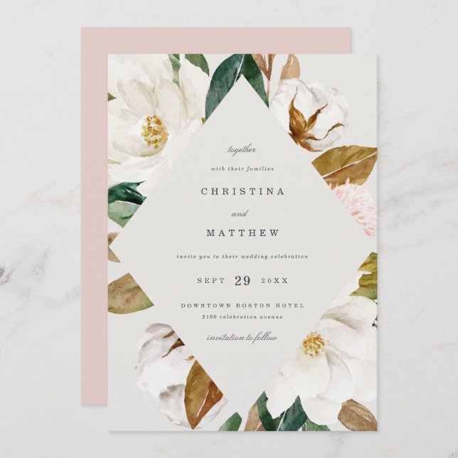 Magnolia Wedding Invitation (Front/Back)