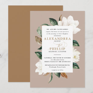 Magnolia Wedding Invitation   Tan