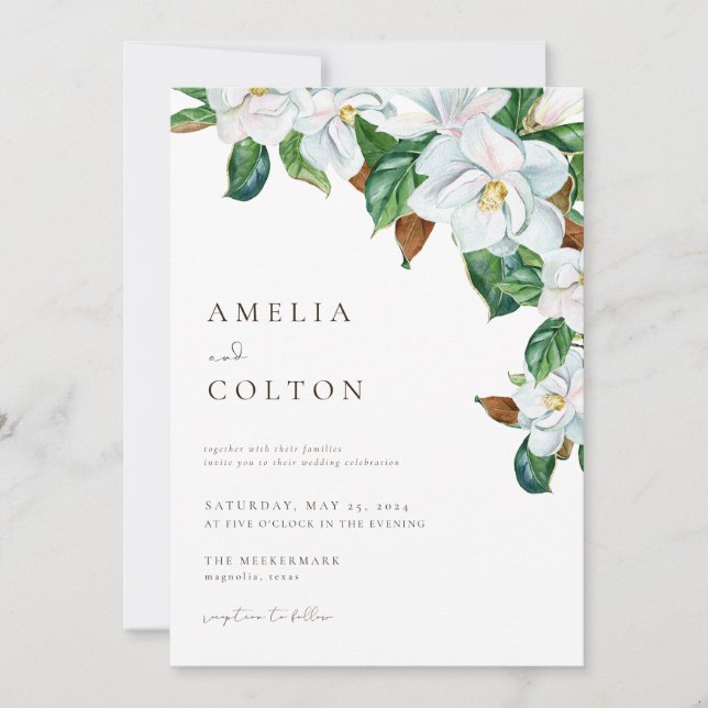 Magnolia Wedding Invitations Southern White Flower (Front)