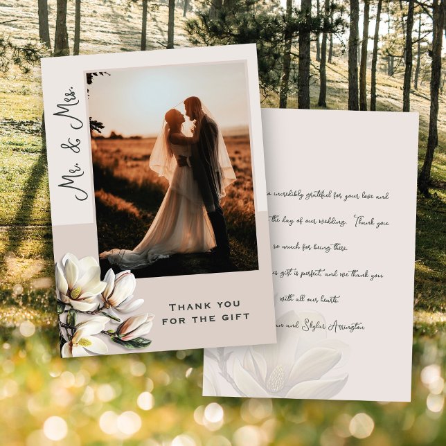 Magnolia Wedding Photo Thank You Message Cards (Creator Uploaded)