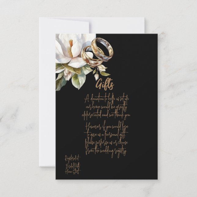 Magnolia Wedding Rings Gold Black Wedding Gifts Save The Date (Front)