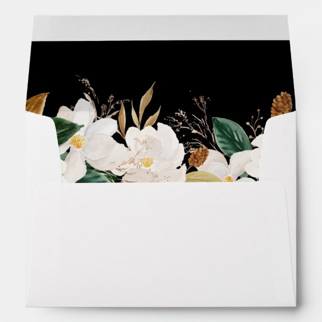 Magnolia White Floral - Black Envelope (Back (Bottom))