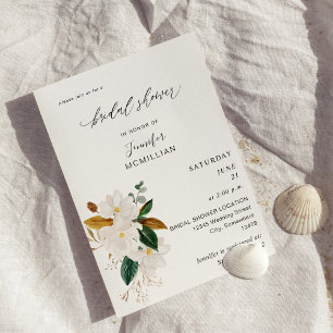 Magnolia White Floral Bridal Shower Invitation