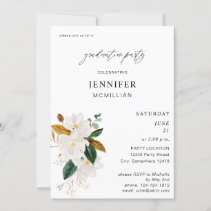 Magnolia White Floral Gradauation Party Invitation