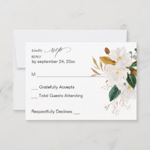 Magnolia White Floral no Meal RSVP Card
