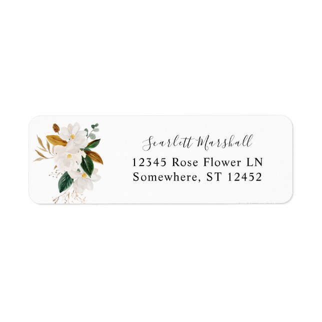 Magnolia White Floral Return Address Label (Front)