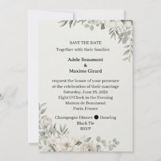 Magnolia White Floral Save The Date Wedding Invita Invitation