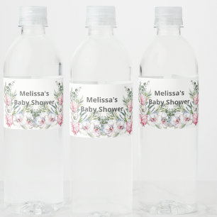 Magnolia white pink blush personalise water bottle label