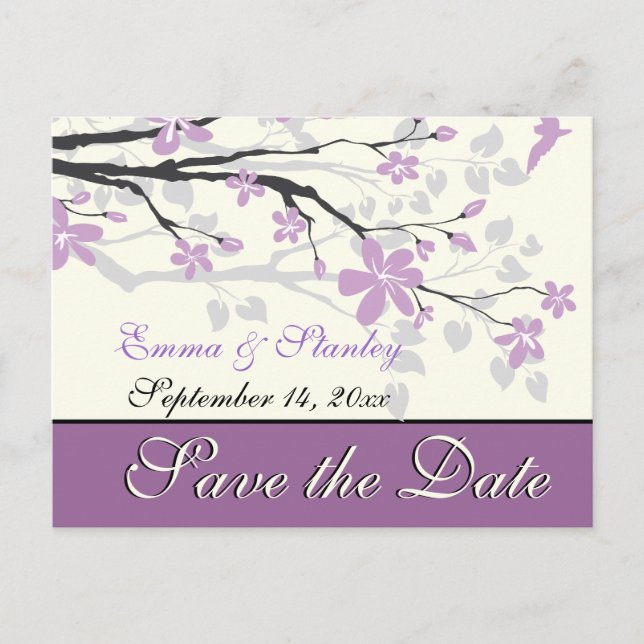 Magnolia with purple flowers wedding Save the Date Announcement Postcard (Front)