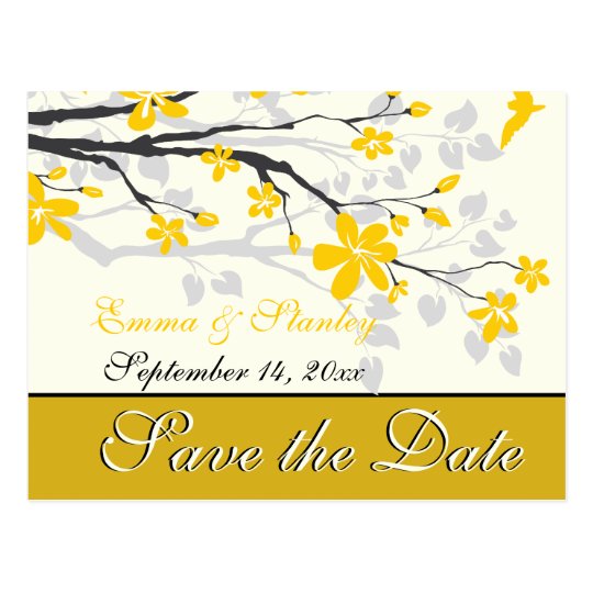 Magnolia with yellow flowers wedding Save the Date Postcard