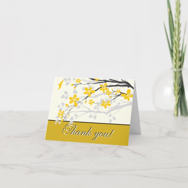 Magnolia yellow flowers wedding Thank you card (Front)