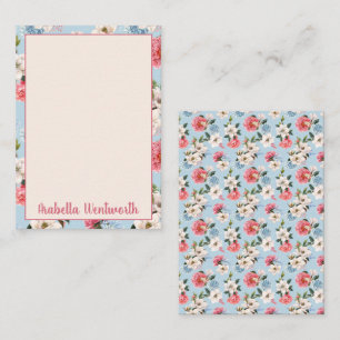 Magnolias and Carnations on Blue Personalised Card