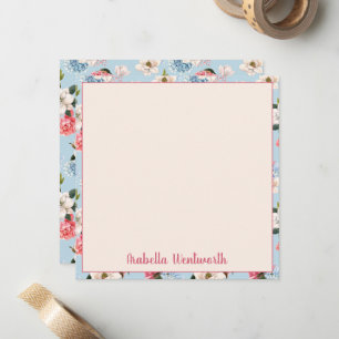 Magnolias and Carnations on Blue Personalised Card