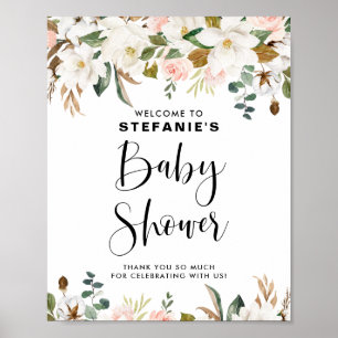 Magnolias and Cotton Garland Baby Shower Welcome Poster