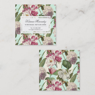 Magnolias and Hydrangeas Vintage Botanical Mini Bu Square Business Card