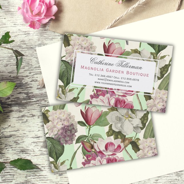 Magnolias and Hydrangeas Vintage Flower Garden Business Card (Creator Uploaded)