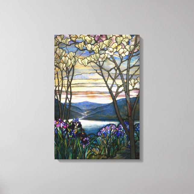 Magnolias and Irises Stained Glass Window Canvas Print (Front)
