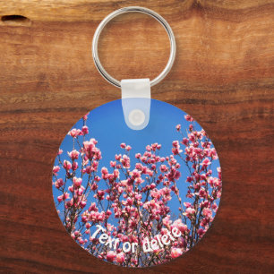 Magnolias Blue Sky Flower Personalised Key Ring