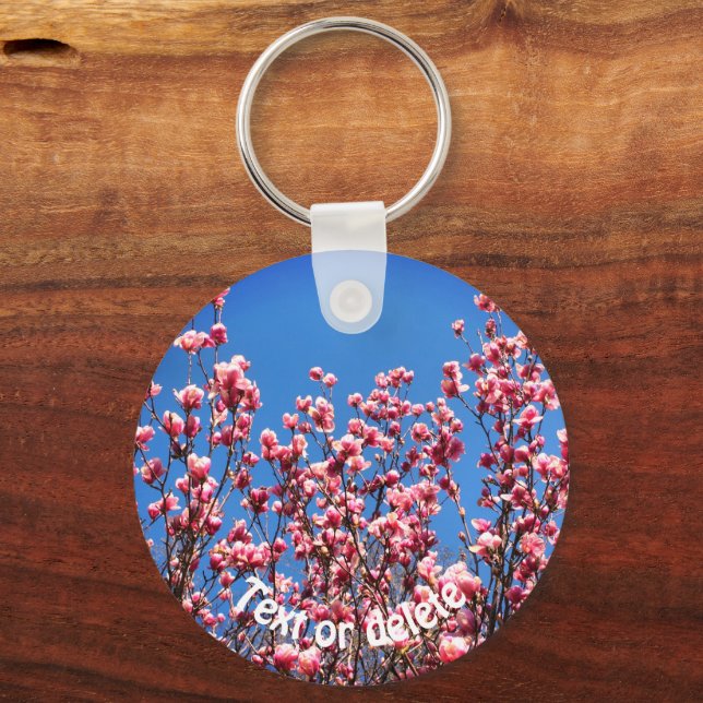 Magnolias Blue Sky Flower Personalised Key Ring (Front)