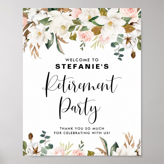 Magnolias Cotton Garland Retirement Party Welcome Poster (Front)