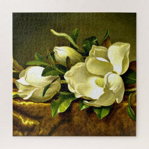 Magnolias on Gold Velvet Cloth Jigsaw Puzzle