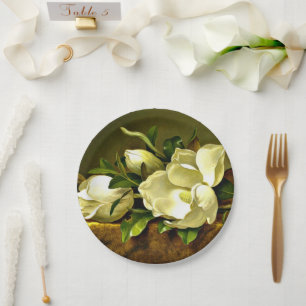 Magnolias on Gold Velvet Cloth Paper Plate