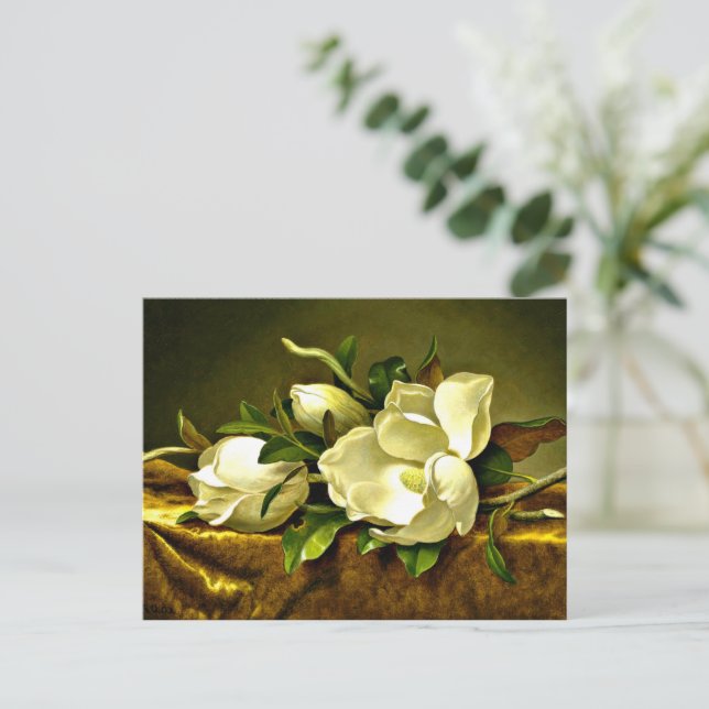Magnolias on Gold Velvet Cloth Postcard (Standing Front)