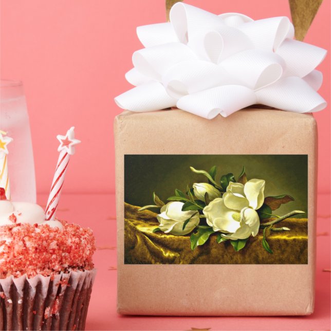 Magnolias on Gold Velvet Cloth Rectangular Sticker (Party)