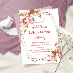 Magnolias with Faux Gold Foil Frame Bridal Shower Invitation