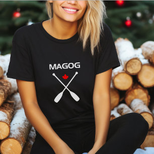 Magog Canada Crossed Paddle Oars Maple Leaf Dark T-Shirt
