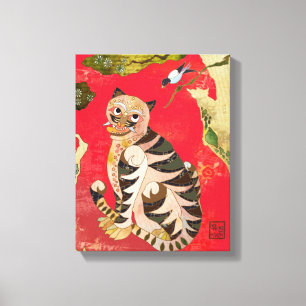 Magpie and Tiger Korean Folk Art Canvas Print