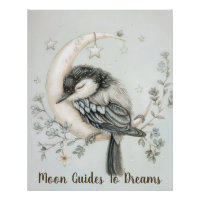 Magpie bird baby sleeping on Moon