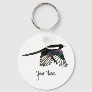 Magpie, Bird to Customise with Your Name Key Ring