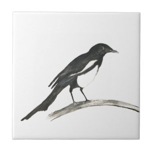 Magpie Bird Wildlife Watercolor Nature Cute Tile