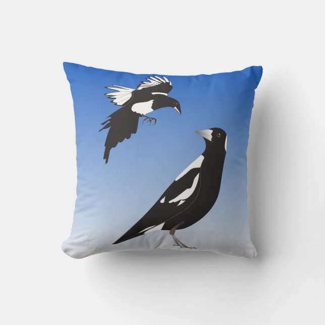 Magpie birds black white meeting cushion (Front)