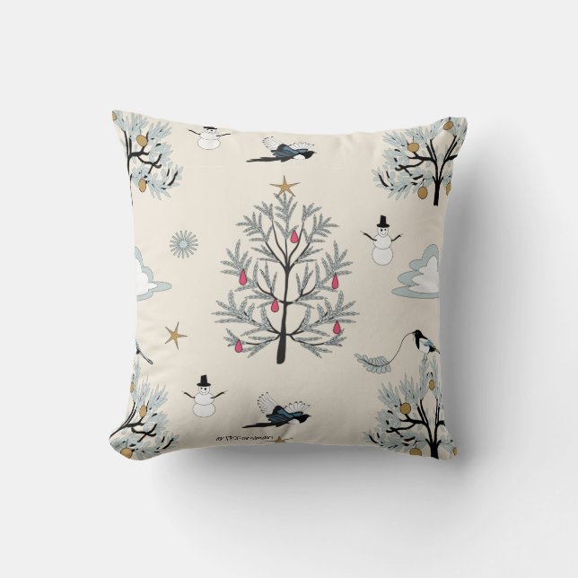 Magpie Christmas in high desert sagebrush Cushion (Front)