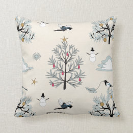 Magpie Christmas in high desert sagebrush Cushion