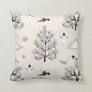 Magpie Christmas in high desert sagebrush Cushion