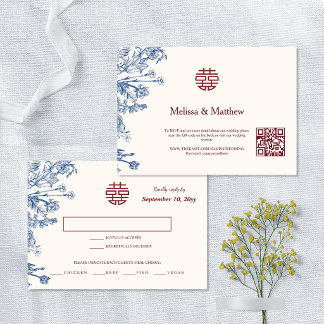 Magpie Elegant Floral Chinese Wedding RSVP card