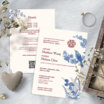 Magpie Floral Bilingual Chinese Wedding Invite