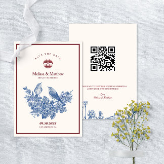 Magpie Floral Chinese Wedding Save the Date Invitation