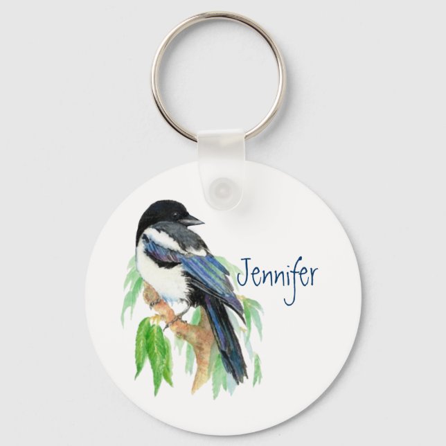 Magpie in Willow Tree, Bird, Garden to Customize K Key Ring (Front)