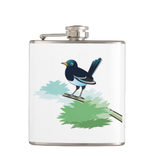 Magpie On A Branch Hip Flask