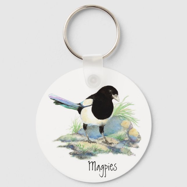 Magpie  - Watercolor Bird Key Ring (Front)
