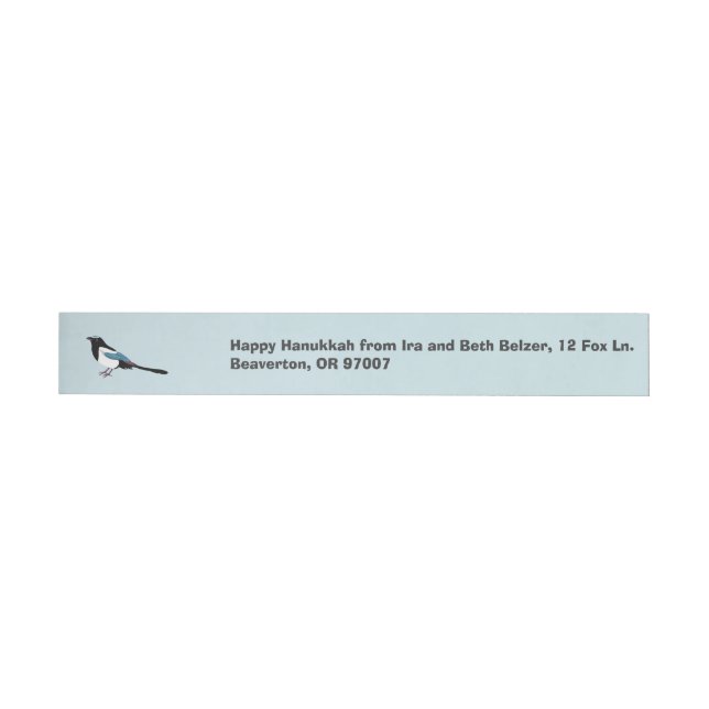 magpie with yamaka/kippah Hanukkah wrap-label Wraparound Address Label (Individual)